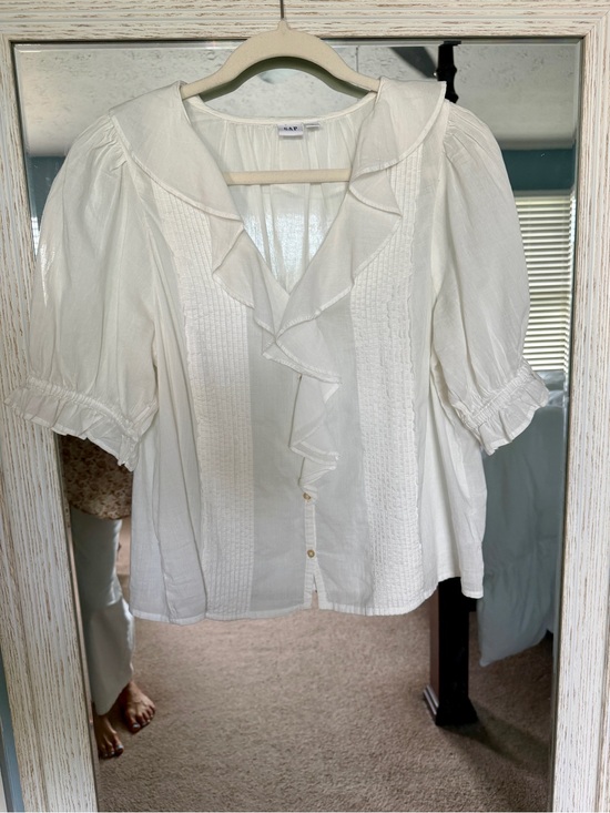 GAP Tops - GAP -Doen Dupe - White Cotton Ruffle Button-Front Women's Top Blouse Medium